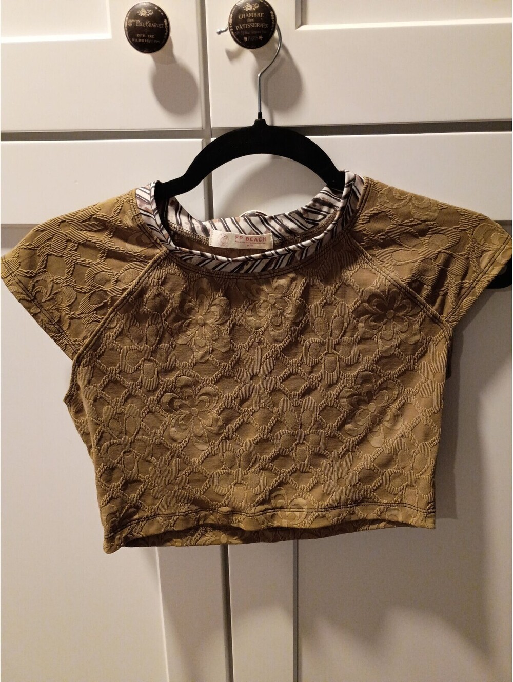 FP Beach Women's Lace Crop Top M/M Olive Green